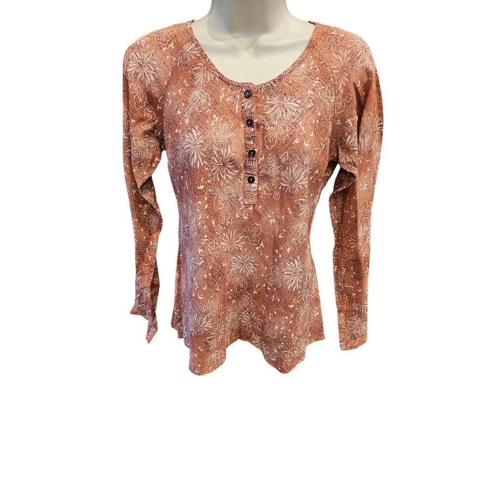 J.jill XSP XS PETITE Rayon Floral Blouse Henley Long sleeve Casual Semi sheer